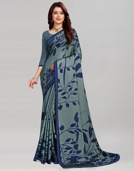 Blueish Grey Printed Saree | Sudathi