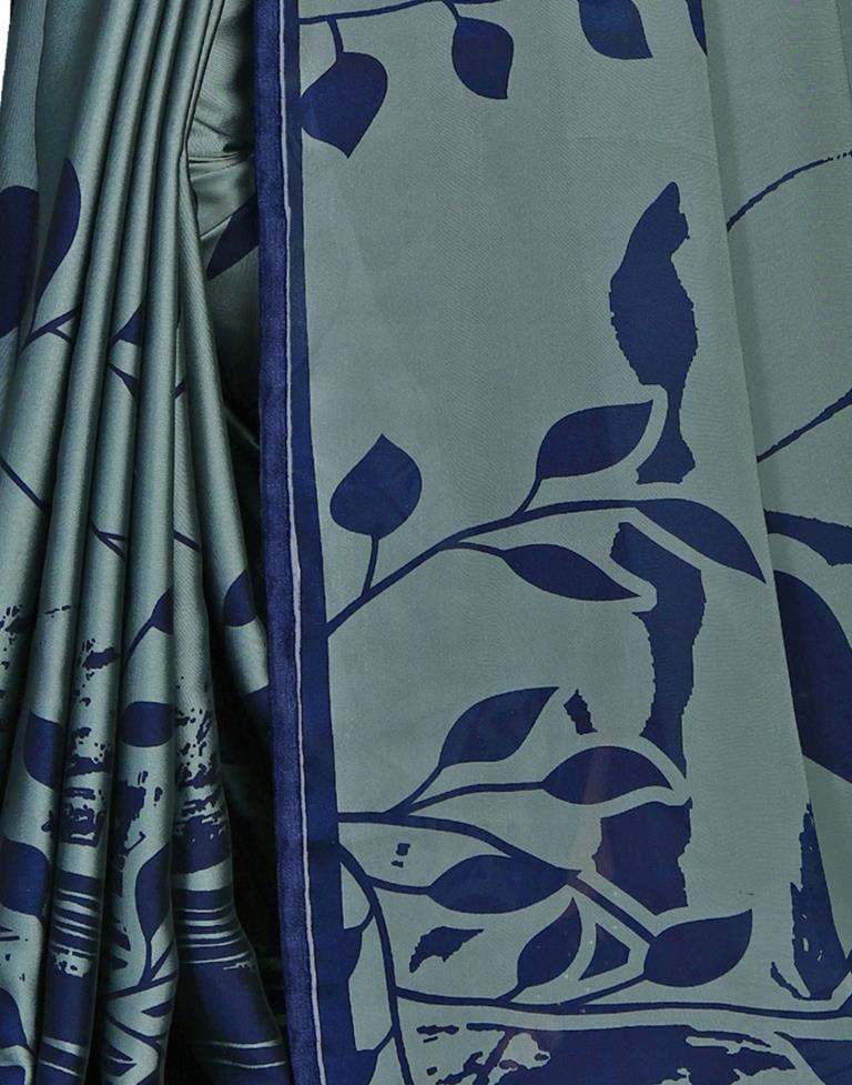 Blueish Grey Printed Saree | Sudathi