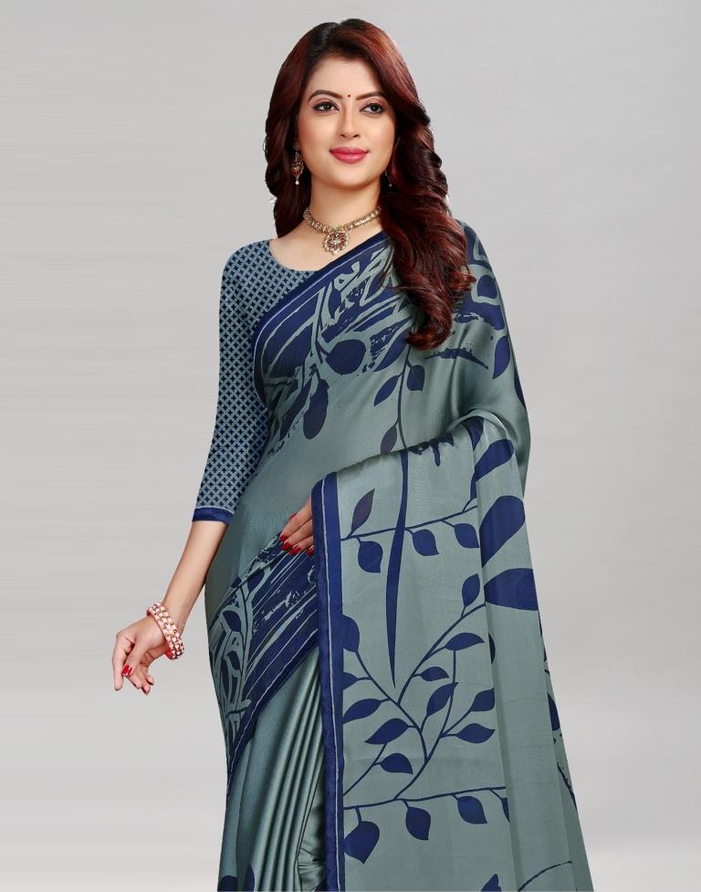 Blueish Grey Printed Saree | Sudathi