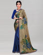 Glitzy Beige Blue Printed Saree | Sudathi
