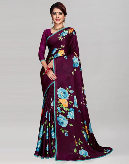 Wine Chinon Printed Saree | Sudathi