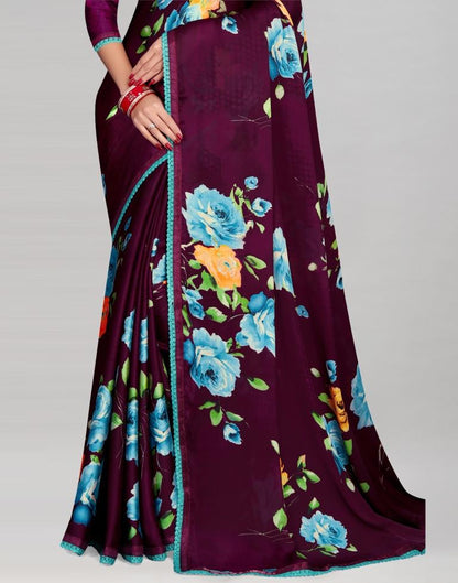 Wine Chinon Printed Saree | Sudathi