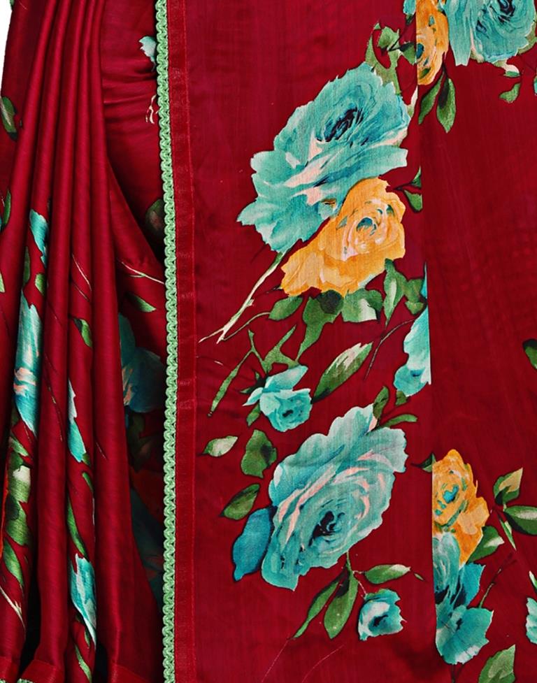 Maroon Chinon Printed Saree | Sudathi