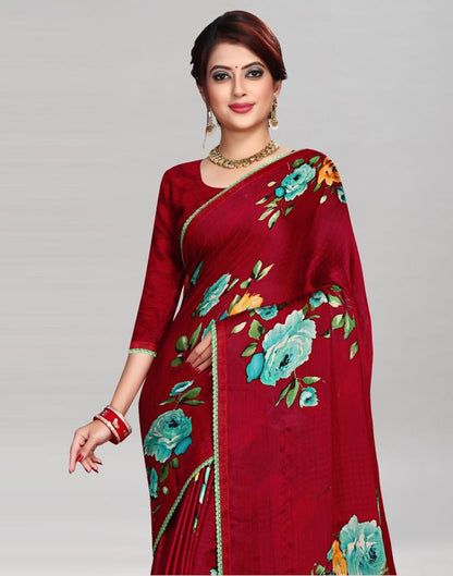 Maroon Chinon Printed Saree | Sudathi