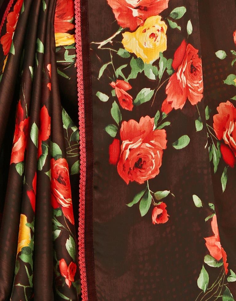 Coffee Brown Chinon Printed Saree | Sudathi