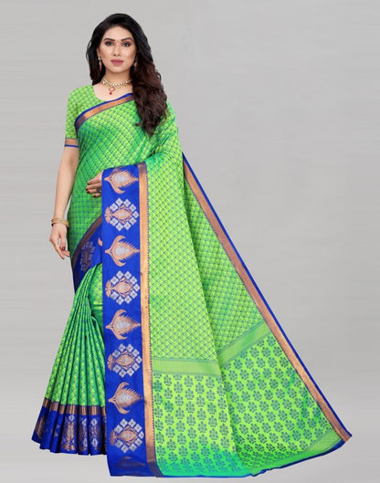 Dazzling Parrot Green Silk Saree | Sudathi