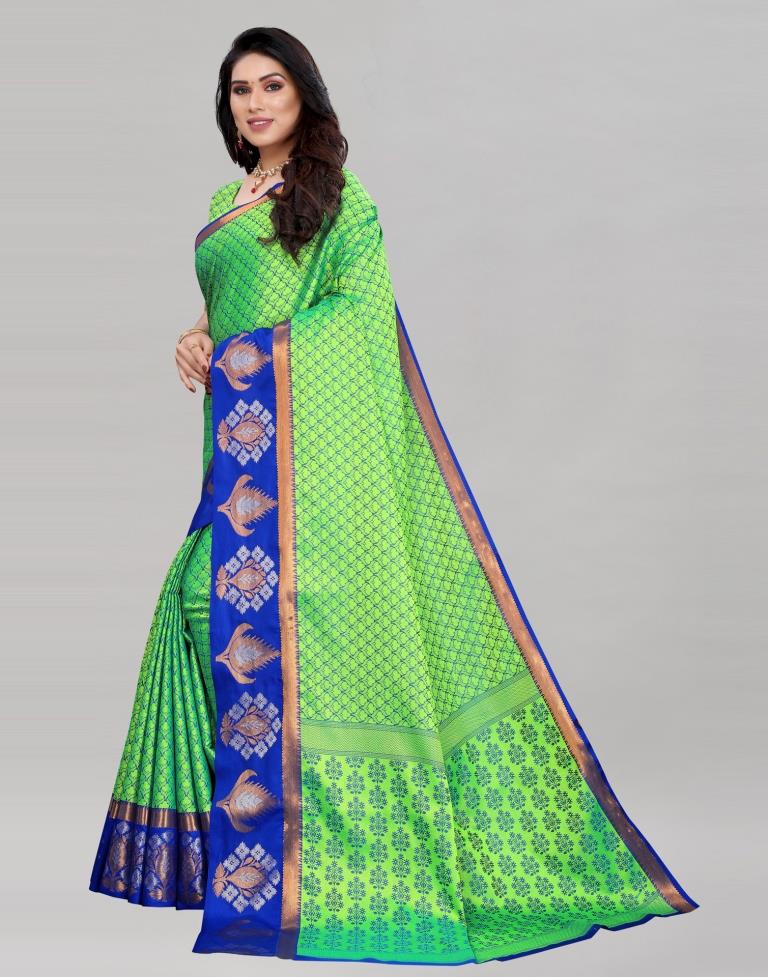 Dazzling Parrot Green Silk Saree | Sudathi
