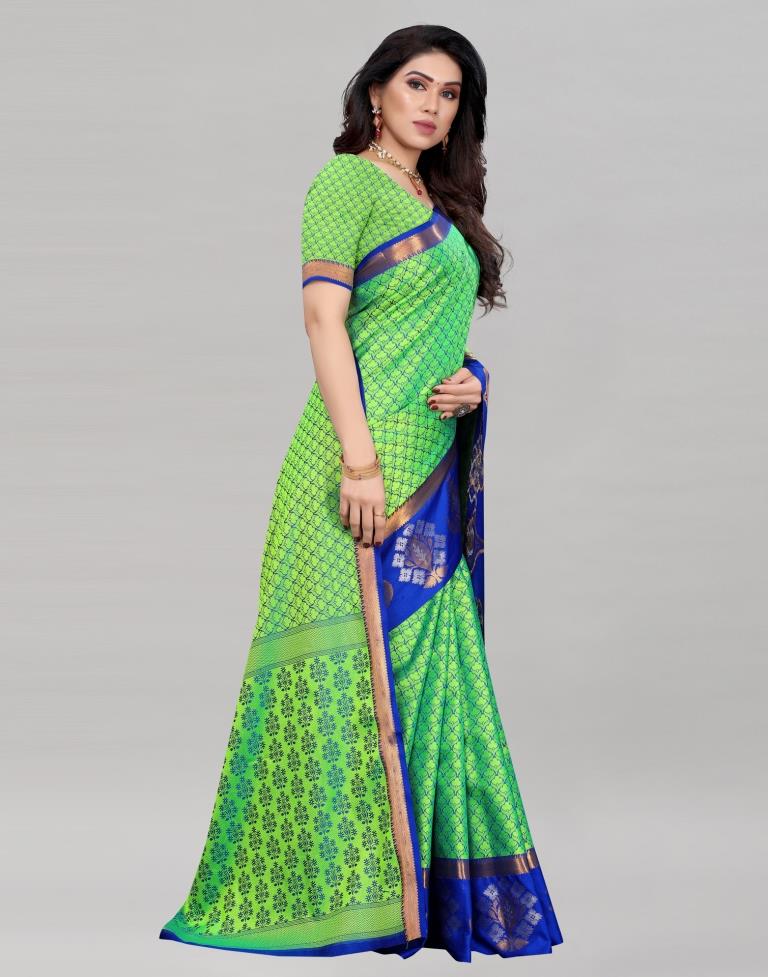 Dazzling Parrot Green Silk Saree | Sudathi