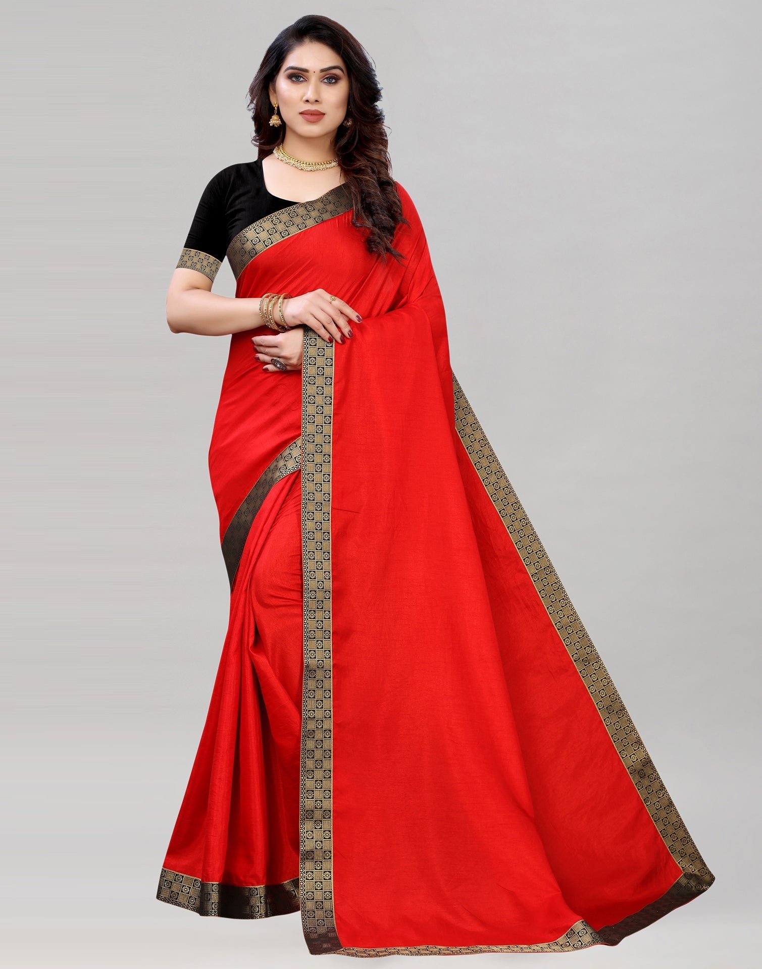 Red Silk Plain Saree | Sudathi