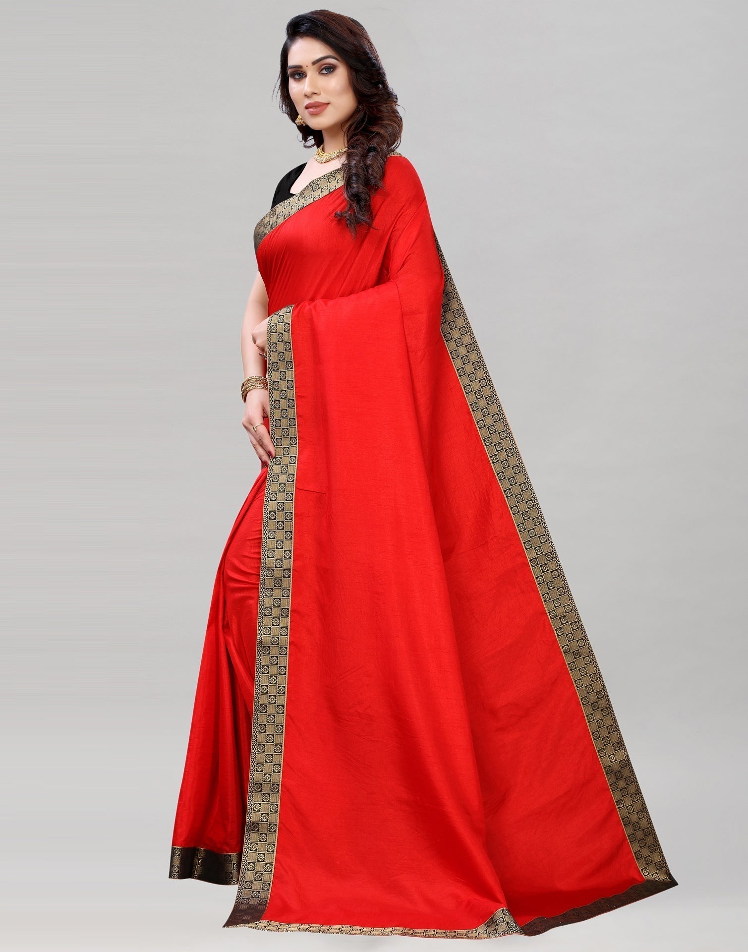 Red Silk Plain Saree | Sudathi