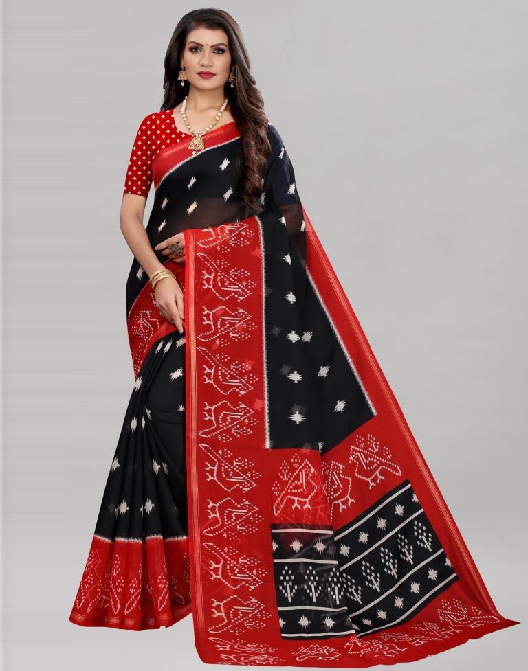 Black Cotton Patola Printed Saree | Sudathi