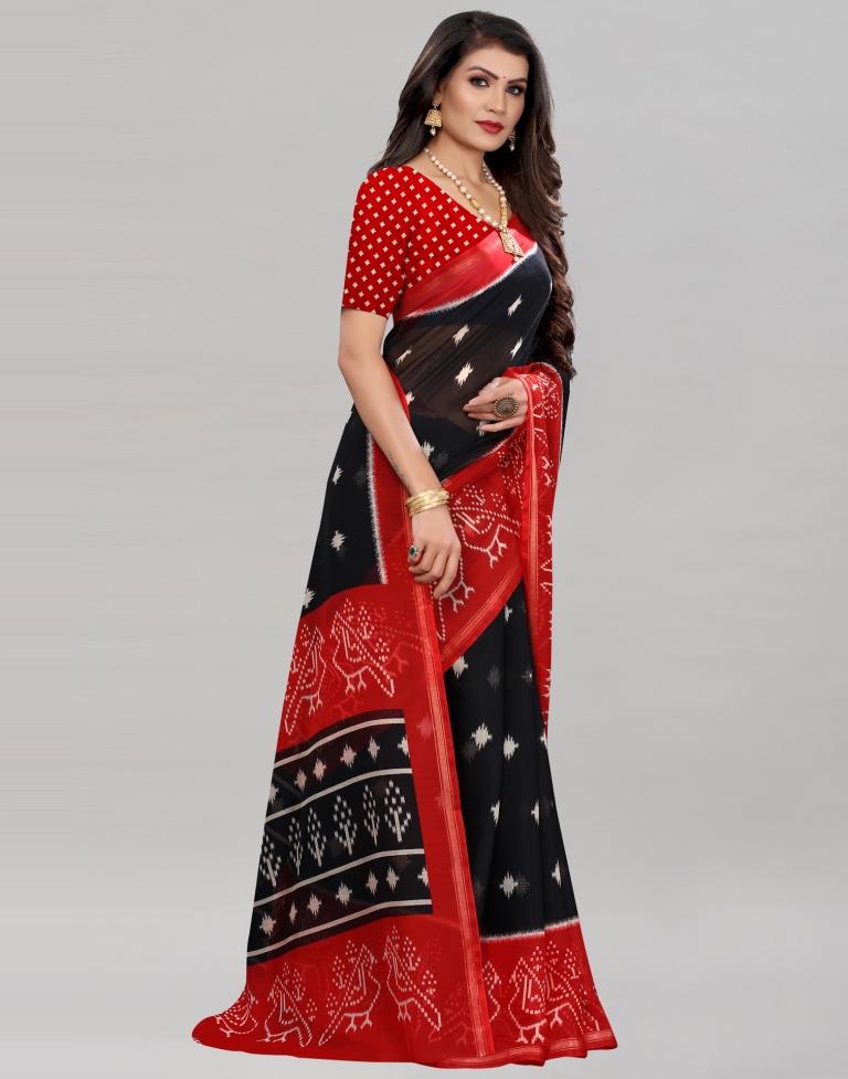 Black Cotton Patola Printed Saree | Sudathi