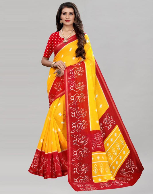 Yellow Cotton Patola Printed Saree | Sudathi