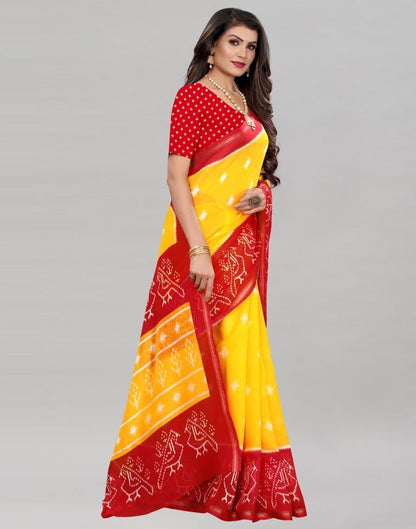 Yellow Cotton Patola Printed Saree | Sudathi