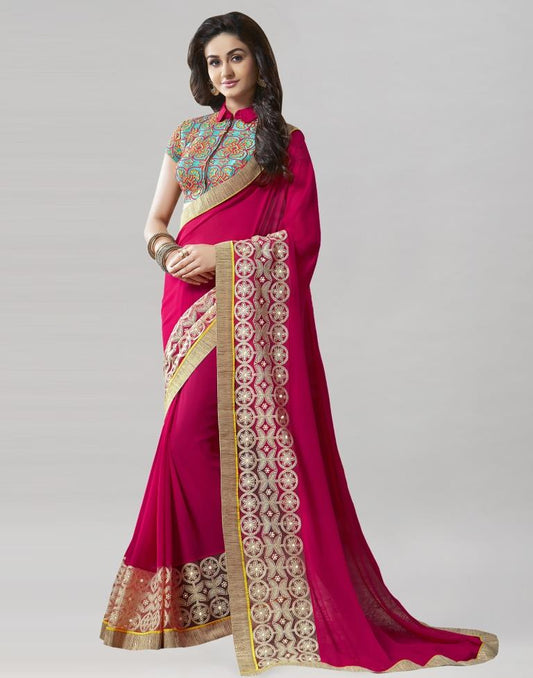 Hot Pink Embroidery Saree | Sudathi
