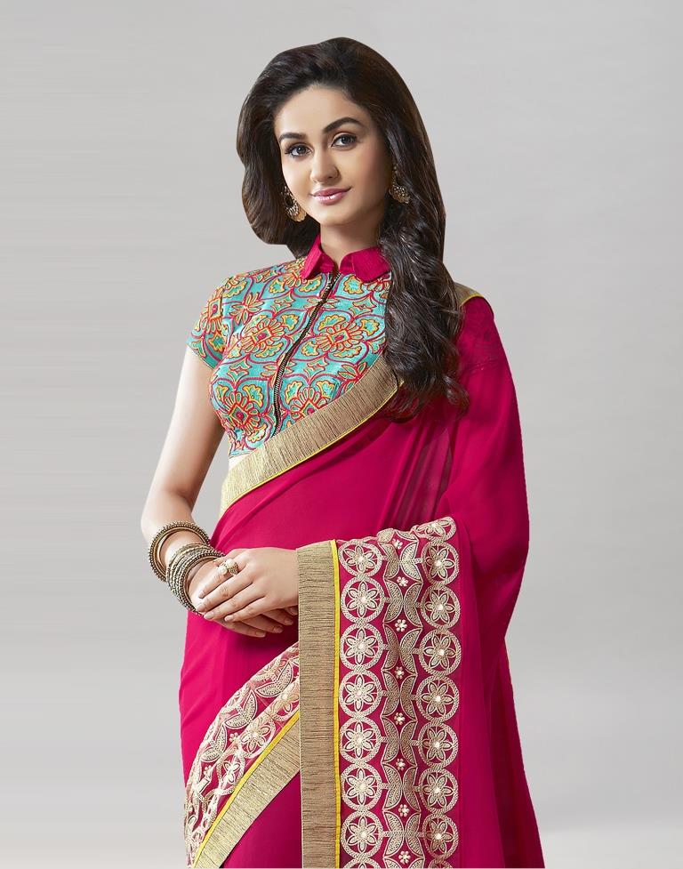 Hot Pink Embroidery Saree | Sudathi