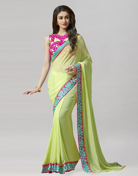Pista Green Embroidery Saree | Sudathi