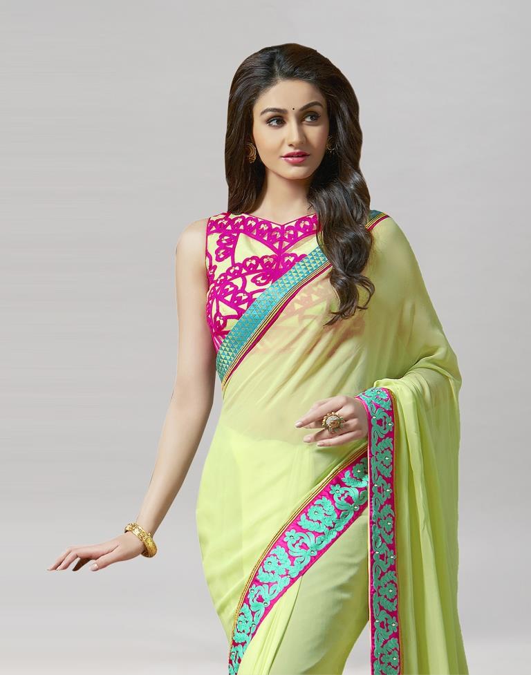 Pista Green Embroidery Saree | Sudathi