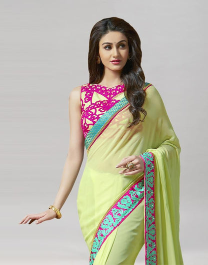 Pista Green Embroidery Saree | Sudathi