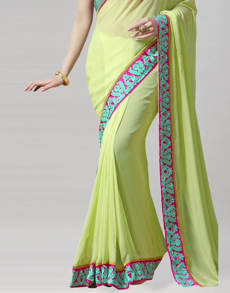 Pista Green Embroidery Saree | Sudathi