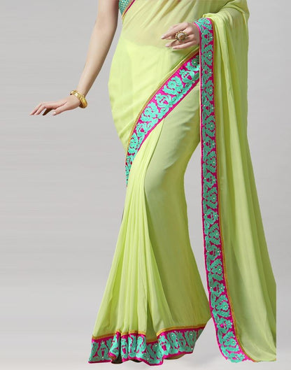 Pista Green Embroidery Saree | Sudathi