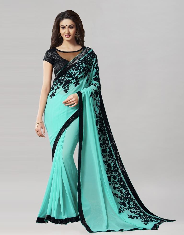 Aqua Blue Embroidery Saree | Sudathi