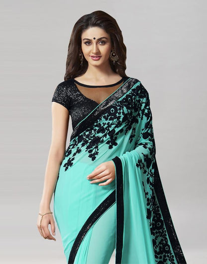 Aqua Blue Embroidery Saree | Sudathi