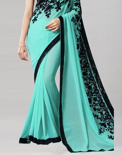 Aqua Blue Embroidery Saree | Sudathi