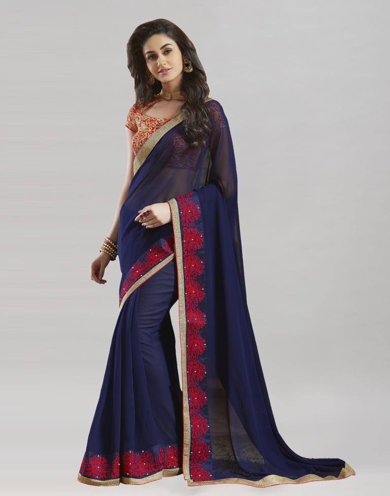 Navy Blue Embroidery Saree | Sudathi