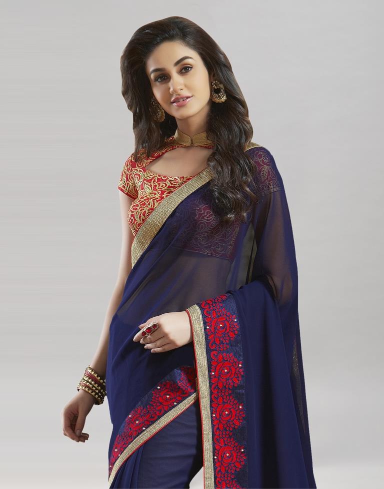 Navy Blue Embroidery Saree | Sudathi