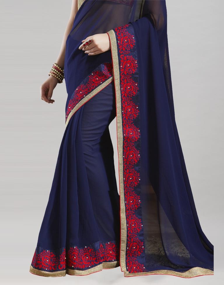 Navy Blue Embroidery Saree | Sudathi