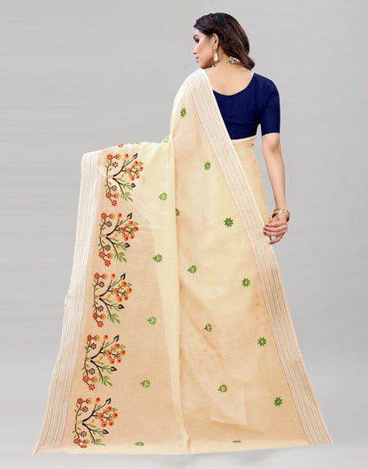 Beige Embroidered Cotton Saree | Sudathi