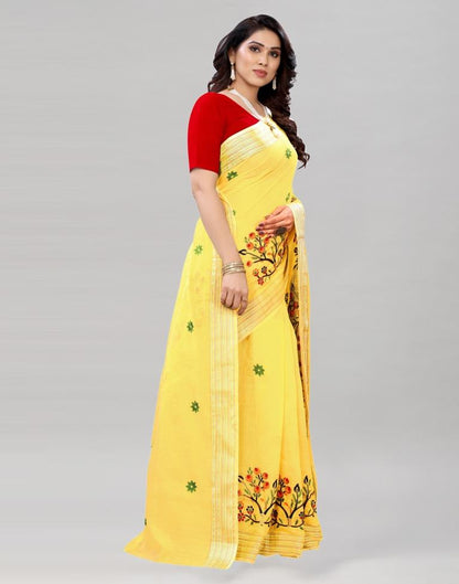 Yellow Embroidered Cotton Saree | Sudathi