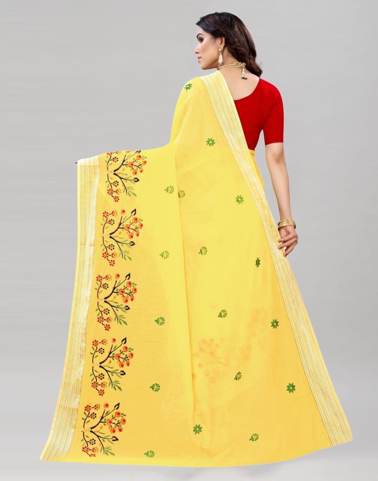 Yellow Embroidered Cotton Saree | Sudathi