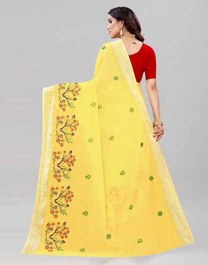 Yellow Embroidered Cotton Saree | Sudathi