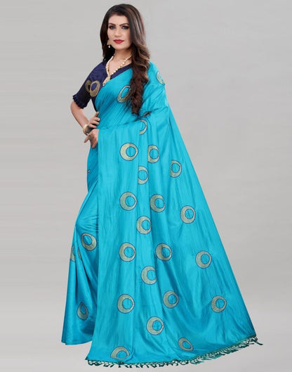Peacock Blue Coloured Poly Silk Embroidered Partywear saree | Sudathi