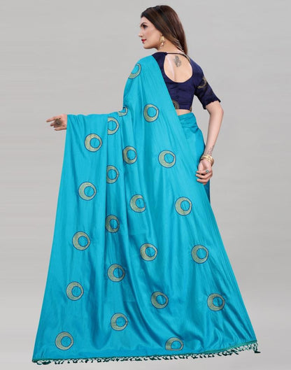 Peacock Blue Coloured Poly Silk Embroidered Partywear saree | Sudathi