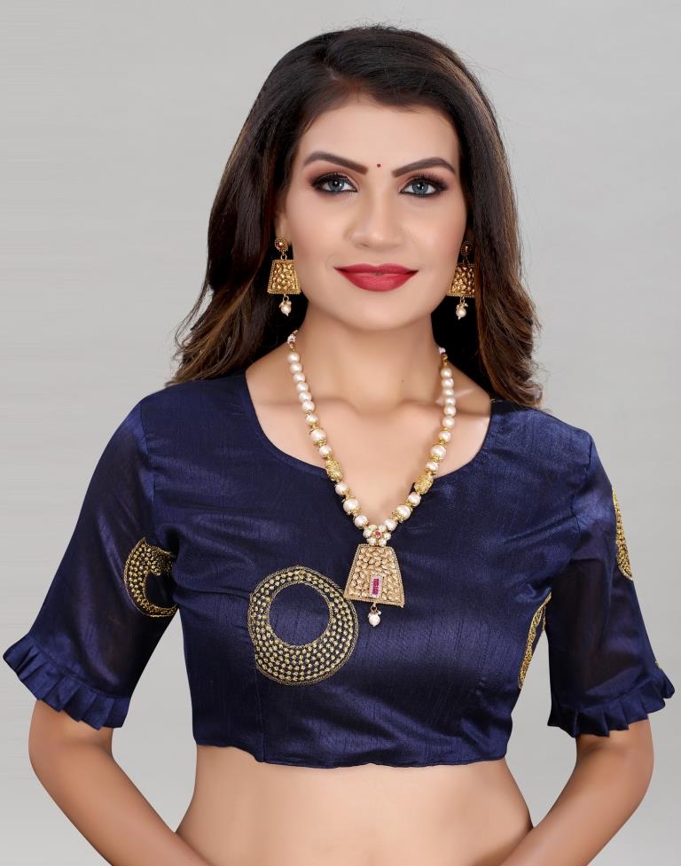 Peacock Blue Coloured Poly Silk Embroidered Partywear saree | Sudathi