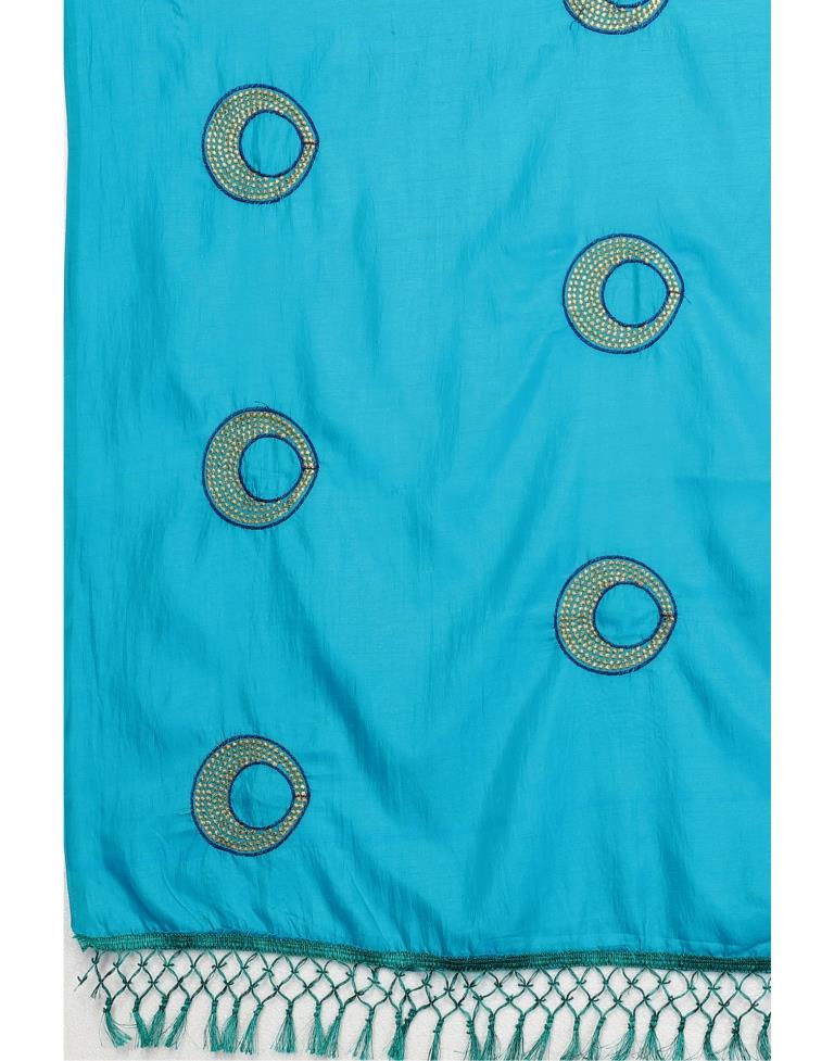 Peacock Blue Coloured Poly Silk Embroidered Partywear saree | Sudathi