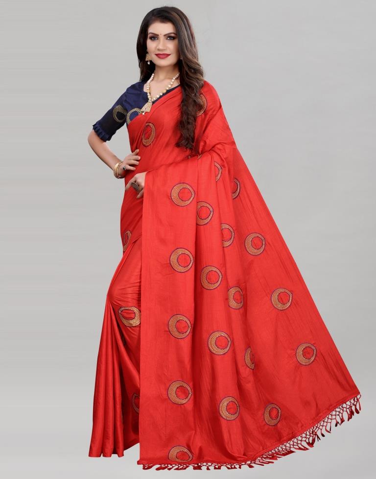Red Coloured Poly Silk Embroidered Partywear saree | Sudathi