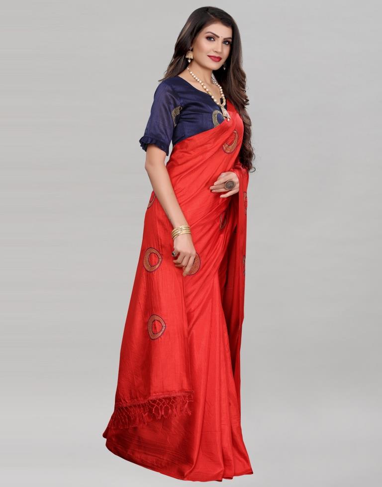 Red Coloured Poly Silk Embroidered Partywear saree | Sudathi