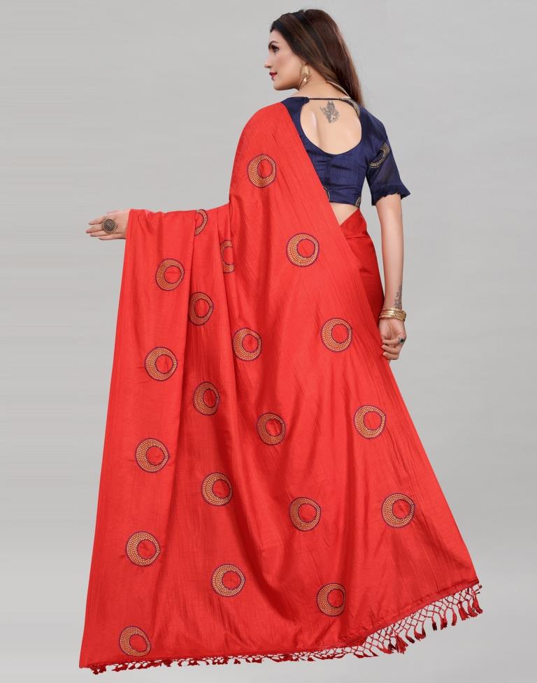 Red Coloured Poly Silk Embroidered Partywear saree | Sudathi