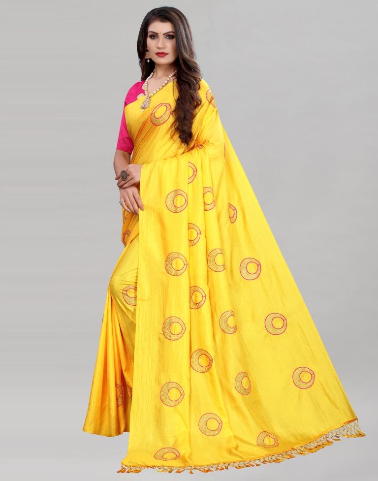 Yellow Coloured Poly Silk Embroidered Partywear saree | Sudathi