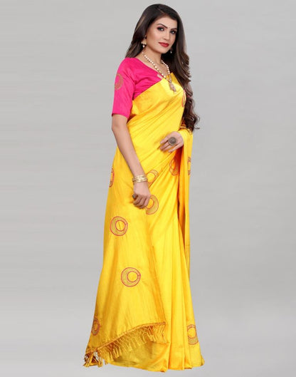 Yellow Coloured Poly Silk Embroidered Partywear saree | Sudathi