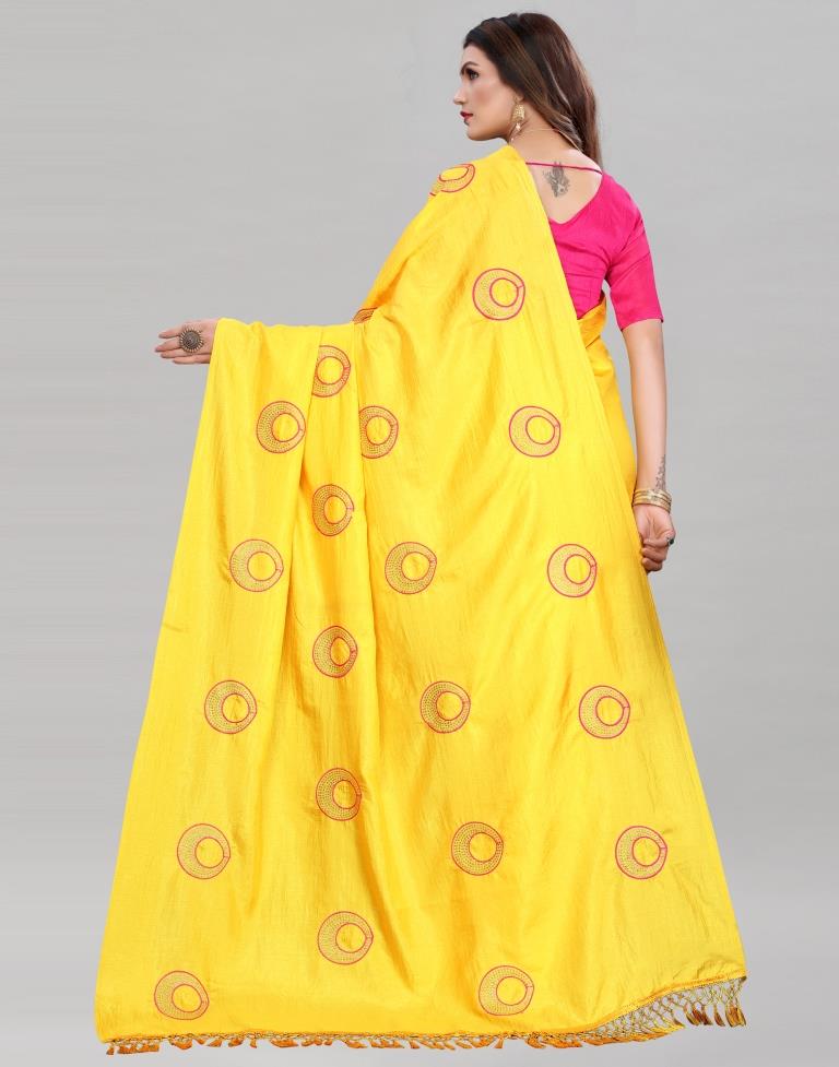 Yellow Coloured Poly Silk Embroidered Partywear saree | Sudathi