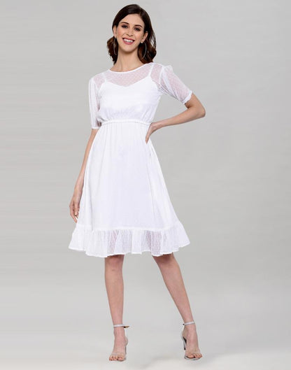 White Coloured Rotto Butti Plain Dress | Sudathi