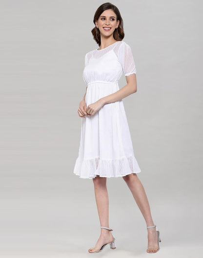 White Coloured Rotto Butti Plain Dress | Sudathi