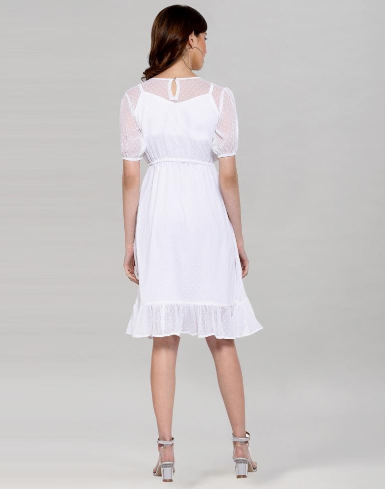 White Coloured Rotto Butti Plain Dress | Sudathi