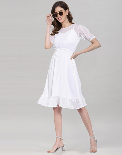 White Coloured Rotto Butti Plain Dress | Sudathi