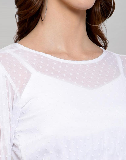 White Coloured Rotto Butti Plain Dress | Sudathi